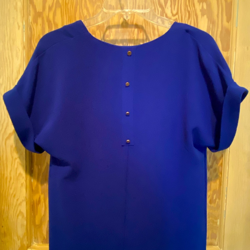 Royal blue contemporary dress with back button detail